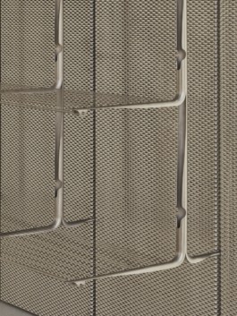 Tube cutout shelving, rails and racks developed and produced by ErtlundZull. Designed by Thorben Groeble with B+ for the Trussardi Flagship store in Milan, Italy. ErtlundZull